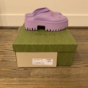 Worn once Gucci rubber mule. Lavender. Size 37. Comfortable.